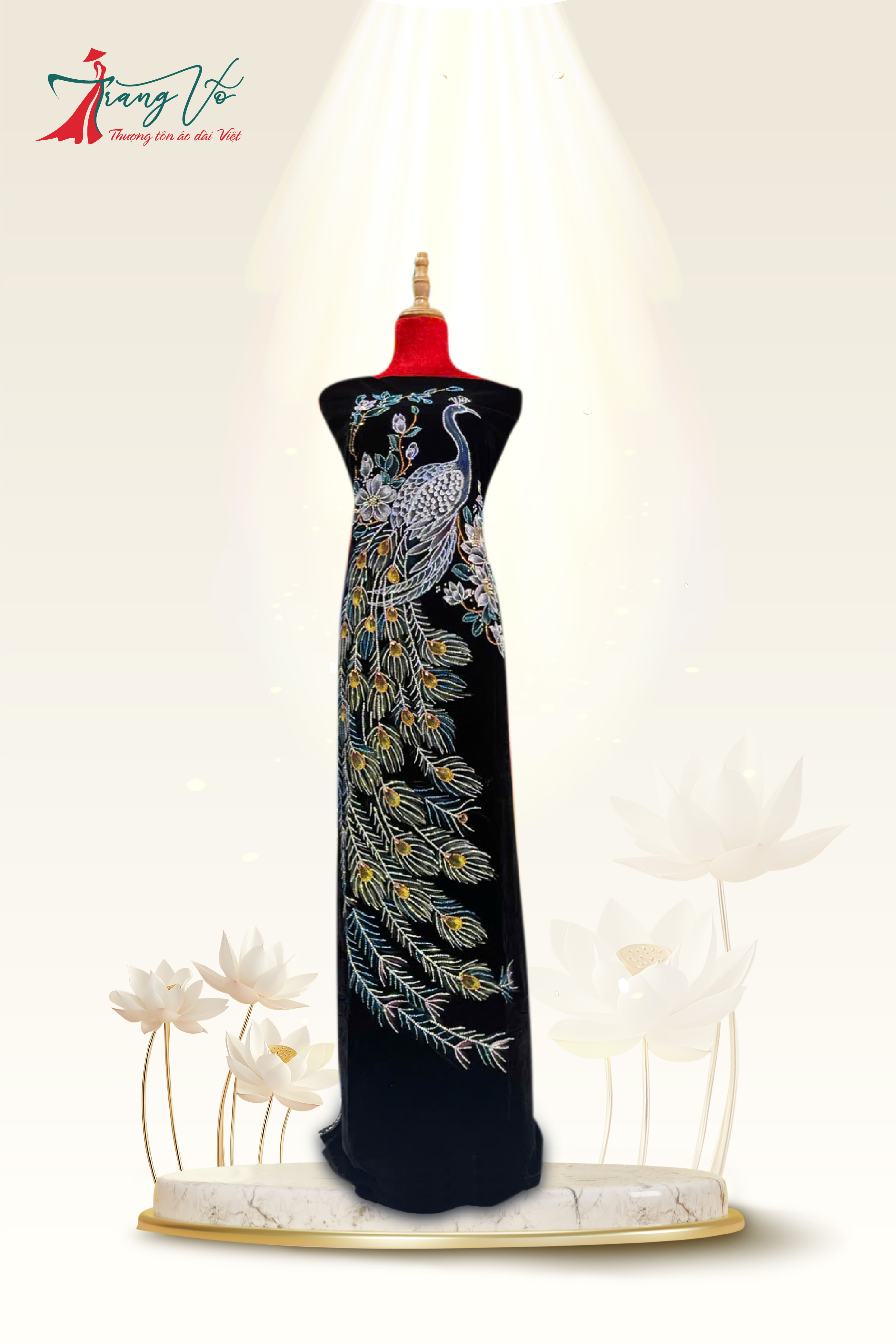 NHUNG TUYẾT THÊU KẾT PHA LÊ HỌA TIẾT CHIM CÔNG #02112401